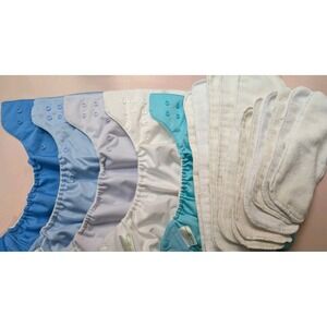 Bum Genius Cloth Diaper Diapers And Liners Blue Green White Pastel 16pc 5 Diaper